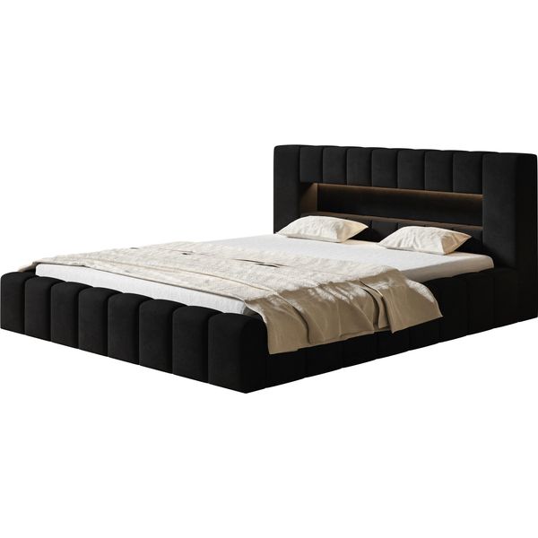 Letto Imbottito Amber Con Illuminazione A Led Letto Matrimoniale 120 X 200 Cm Con Rete A Doghe E Giroletto, Colore: Nero-image