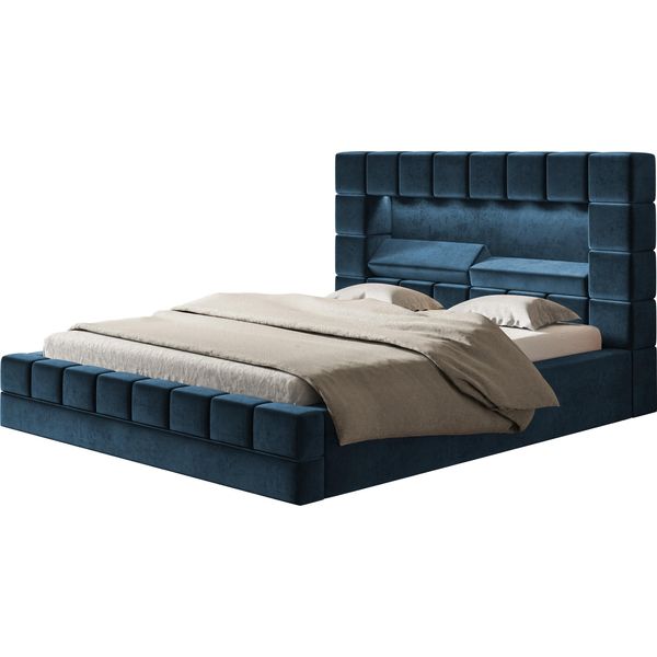 Letto Imbottito Hilton 160 X 200 Cm Con Illuminazione A Led, Letto Matrimoniale Incl. Rete E Doghe, Colore Blu-image