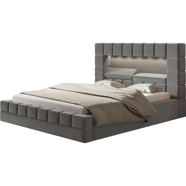 Letto Imbottito Hilton 120 X 200 Cm Con Illuminazione A Led, Letto Matrimoniale Incl. Rete E Doghe, Colore Grigio-image