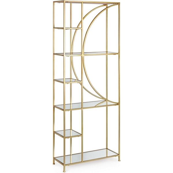 Libreria Elenor 66X25,5X176Cm Struttura In Acciaio Oro Con 6 Ripiani In Vetro-image
