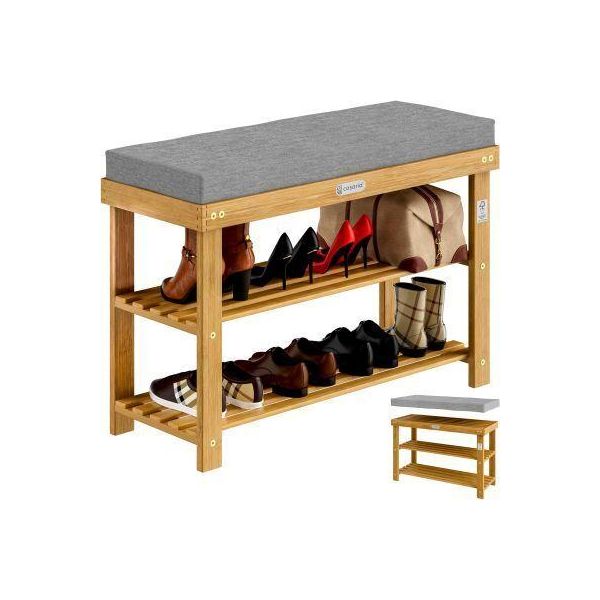 Casaria® Scarpiera Con Seduta 90X30X48Cm In Legno D'acacia Certificata Fsc® Cuscino 5 Cm Portascarpe Panca Per Scarpe-image