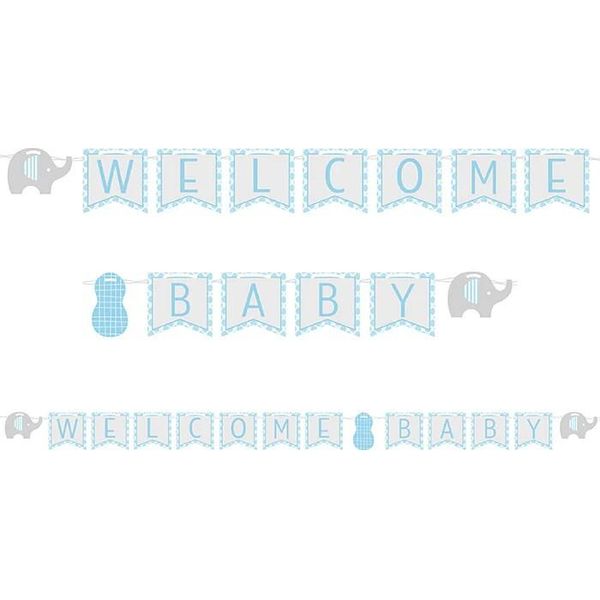 Creative Party - Peanut - Bandiera "Welcome Baby"", Baby Shower - Carta SG26135 (Taglia Unica) (Blu/Grigio/Bianco)"-image