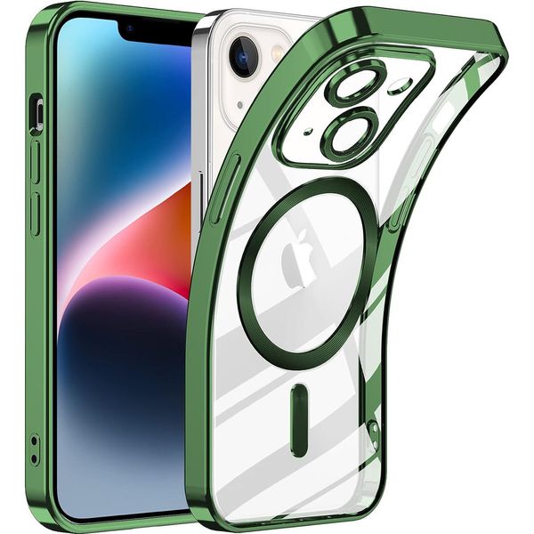 Custodia Per Iphone 15 Plus Magnetic Ultra Thin Transparent Case Con Magsafe E Camera Cover Verde-image