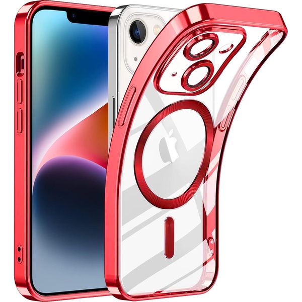 Custodia Per Iphone 13 Magnetic Ultra Thin Transparent Case Con Magsafe E Camera Cover Red-image