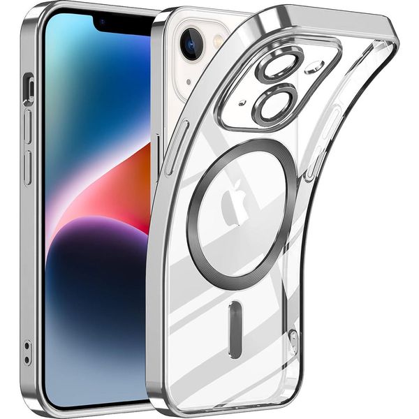 Custodia Per Iphone 15 Plus Magnetic Ultra Thin Transparent Case Con Magsafe E Camera Cover Silver-image