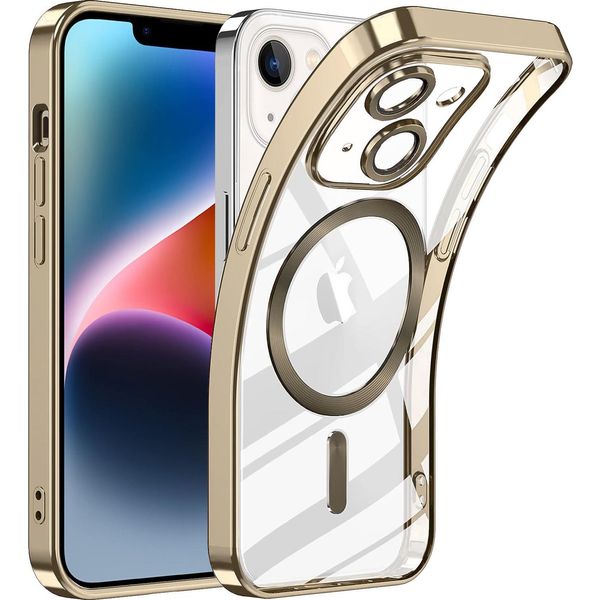 Custodia Per Iphone 15 Magnetic Ultra Thin Transparent Case Con Magsafe E Camera Cover Oro-image