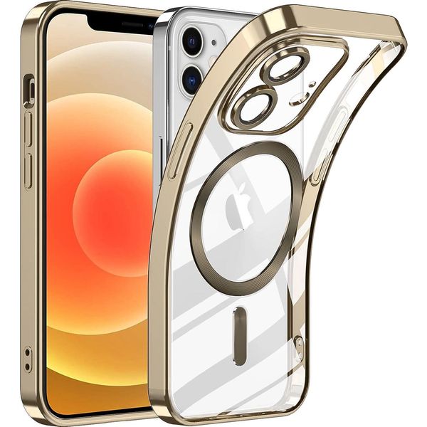 Custodia Per Iphone 12 Magnetic Ultra Thin Transparent Case Con Magsafe E Camera Cover Oro-image