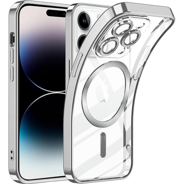 Custodia Per Iphone 14 Pro Magnetic Ultra Thin Transparent Case Con Magsafe E Camera Cover Argento-image