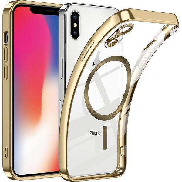 Custodia Per Iphone Xs Max Magnetic Ultra Thin Transparent Case Con Magsafe E Camera Cover Oro-image