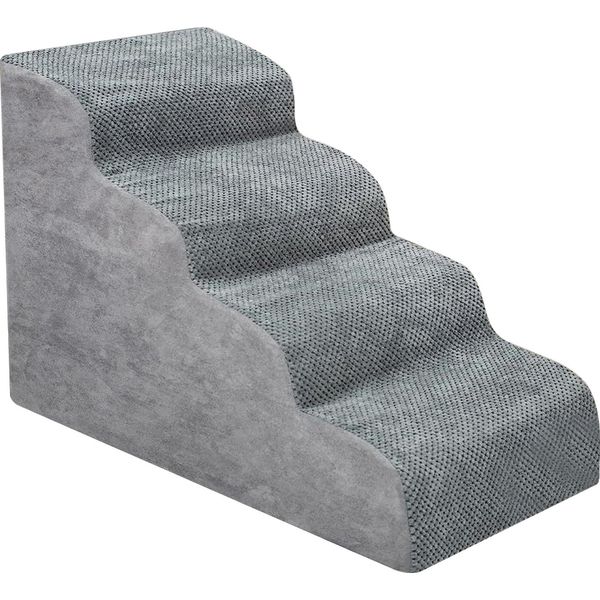 Scaletta Per Animali Domestici Piccolo Cane Su Divano Letto Scaletta Antiscivolo Per Animali Domestici Scaletta In Spugna Rimovibile E Lavabile (Grigio 30D Quattro Gradini)-image