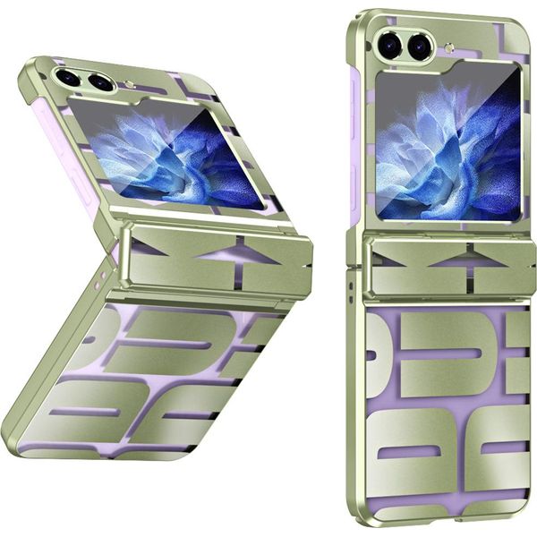 Custodia Per Samsung Galaxy Z Flip 5, Custodia Trasparente Galvanizzata Con Protezione Della Cerniera Verde-image