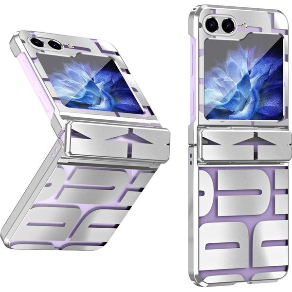 Custodia Per Samsung Galaxy Z Flip 5, Custodia Galvanizzata Trasparente Con Protezione Della Cerniera Argento-image