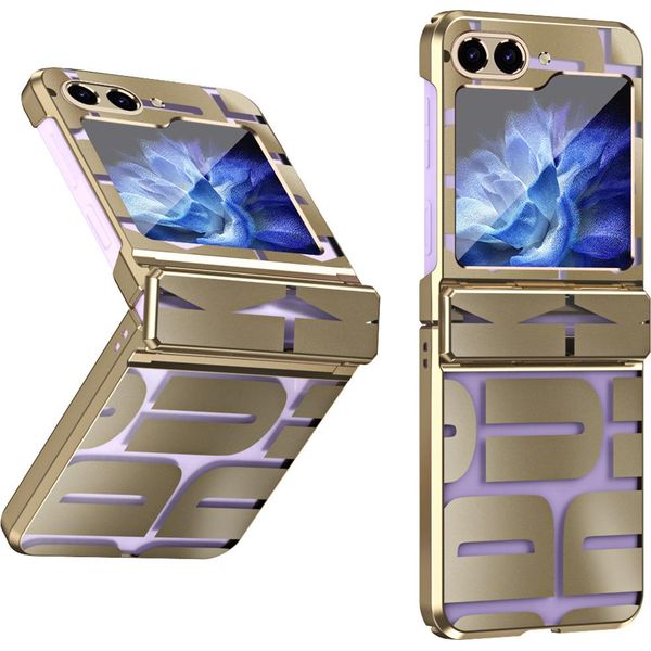 Custodia Per Samsung Galaxy Z Flip 5, Custodia Trasparente Galvanizzata Con Protezione Della Cerniera Oro-image