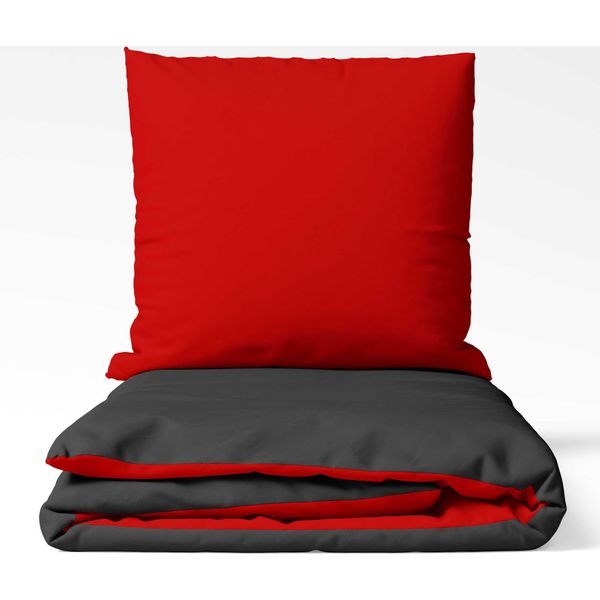 EtÉRea Biancheria Da Letto In Microfibra 135X200Cm + 80X80 - Biancheria Da Letto Per Tutte Le Stagioni Copripiumino Colori Solidi - Set Di Biancheria Da Letto Con Cuscino 135X200Cm Copripiumino + 80X80 Federa Microfibra Green - Antracite + Rosso-image