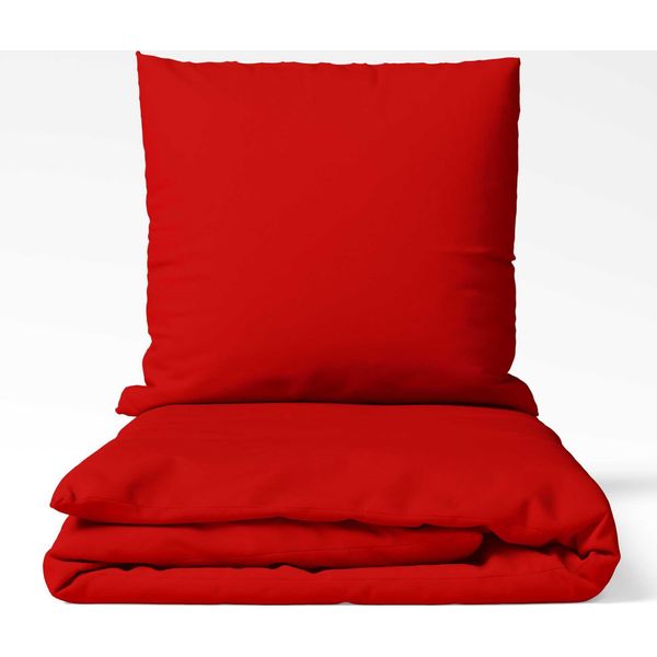 EtÉRea Biancheria Da Letto In Microfibra 135X200Cm + 80X80Cm - Biancheria Da Letto Per Tutte Le Stagioni Copripiumino Tinta Unita - Set Di Biancheria Da Letto Con Cuscino 135X200Cm Copripiumino + 80X80Cm Federa In Microfibra - Rosso-image