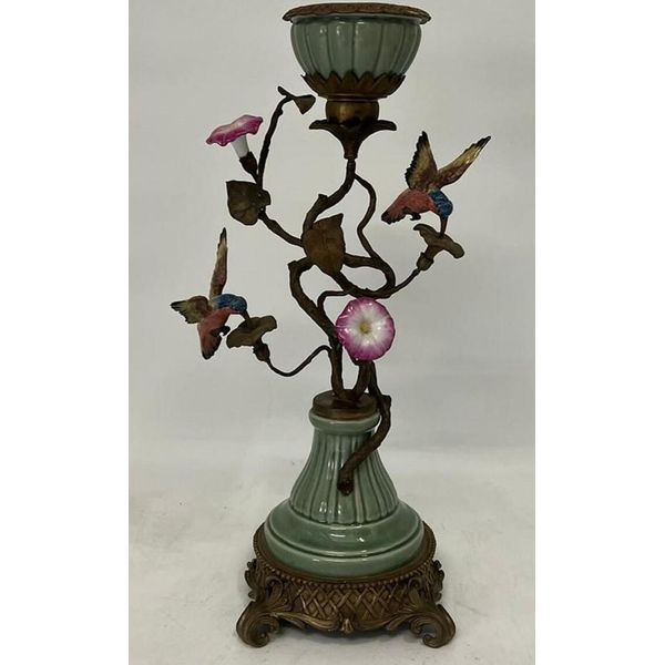Casa Padrino Portacandele Liberty Con Fiori E Uccelli Decorativi Multicolore / Ottone Antico H. 48 Cm - Accessori Decorativi In Stile Barocco E Liberty-image
