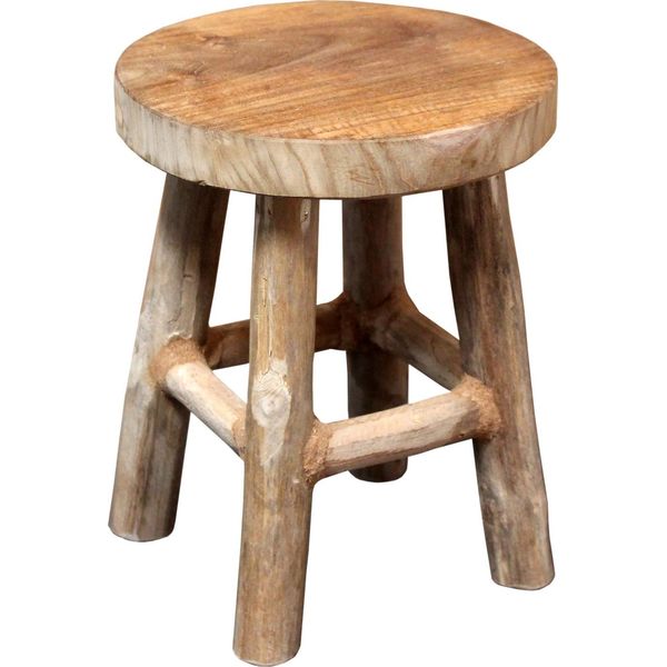 Sgabello In Legno Di Teak Con 4 Gambe - Ca. 22 X 17 Cm - Portafiori Decorativo (Naturale / Medio)-image