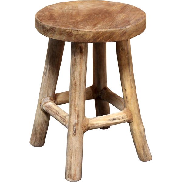 Sgabello In Legno Di Teak Con 4 Gambe - Circa 26 X 20 Cm - Portafiori Decorativo (Naturale / Grande)-image