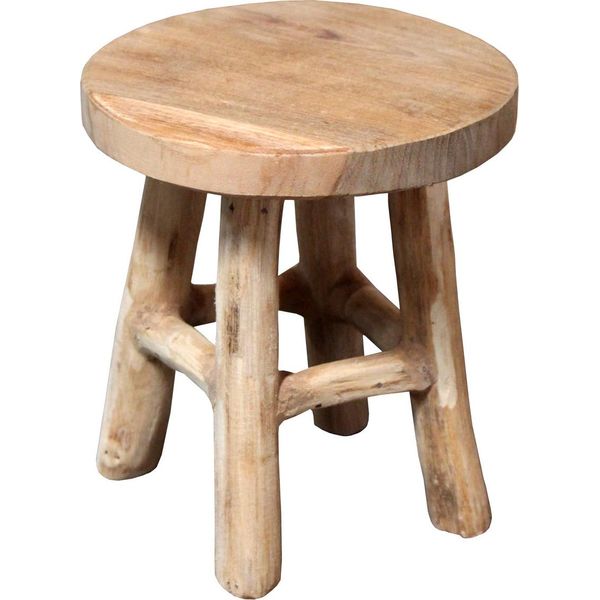 Sgabello In Legno Di Teak Con 4 Gambe - Circa 17 X 15 Cm - Portafiori Decorativo (Naturale / Piccolo)-image