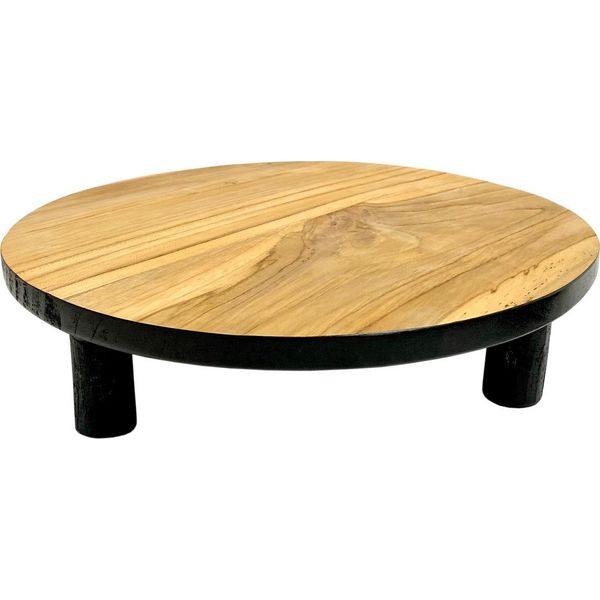 Sgabello Per Fiori In Teak Ø 15 Cm - Sgabello Per Piante In Legno Naturale/Nero (Piccolo)-image