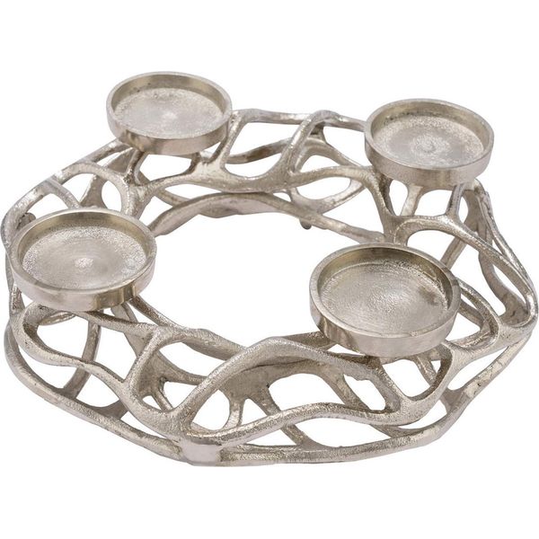 Corona D'avvento In Alluminio Per 4 Candele - Ø 28 Cm - Portacandele In Argento-image