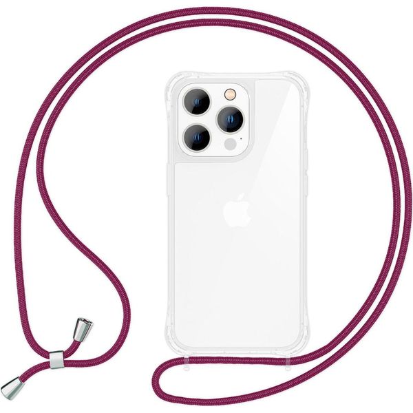 Custodia Con Cinturino Per Iphone 15 Pro Custodia Per Telefono Cellulare Custodia A Spalla Telefono Cellulare Catena Corda Rosso-image