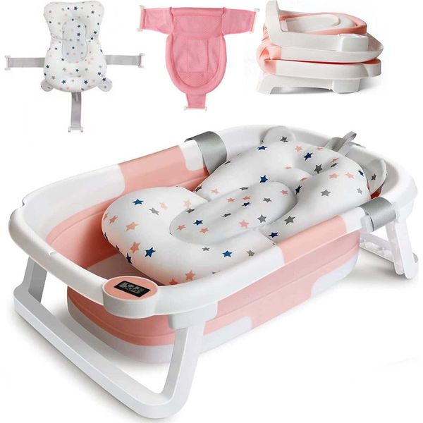 Vaschetta Da Bagno Per Neonati Vaschetta Pieghevole Per Neonati Con Termometro, Vaschetta Portatile Pieghevole Per Neonati Da 0-36 Mesi, Rosa-image