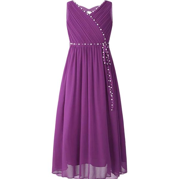 Ragazze Principessa Abito Da Sera Dimensioni 164 Cm Festive Lungo Flower Girl Dress Wedding Beaded Bow Chiffon Dress-image