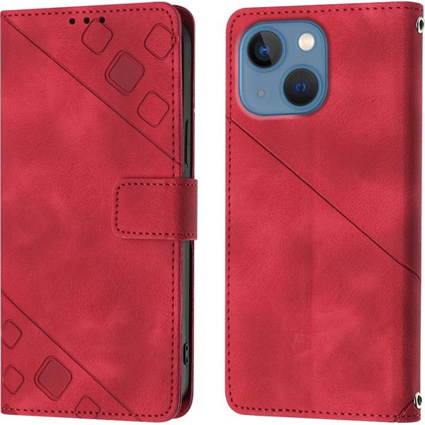 Custodia Per Iphone 15 In Rilievo Custodia A Portafoglio In Pelle Flip Con Funzione Stand Rosso-image