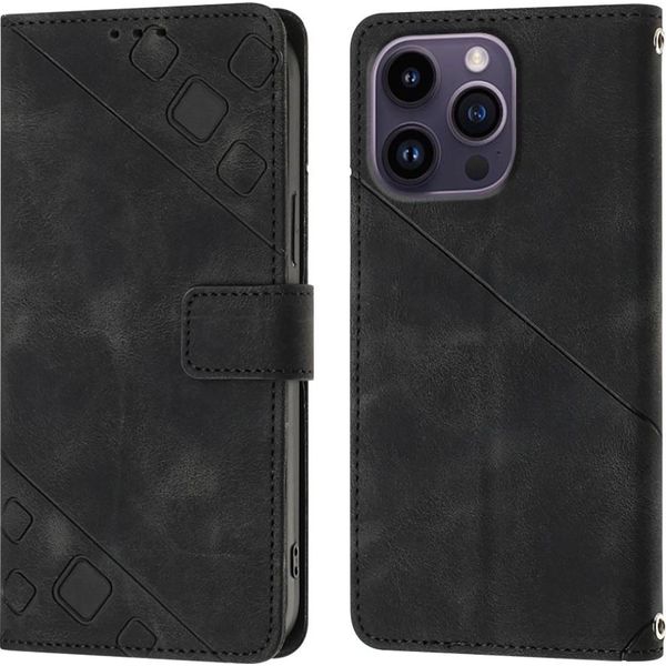 Custodia Per Iphone 15 Pro In Rilievo Custodia A Portafoglio In Pelle Flip Con Funzione Stand Nero-image