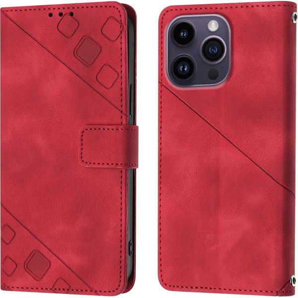 Custodia Per Iphone 15 Pro In Rilievo Custodia A Portafoglio In Pelle Flip Con Funzione Stand Rosso-image