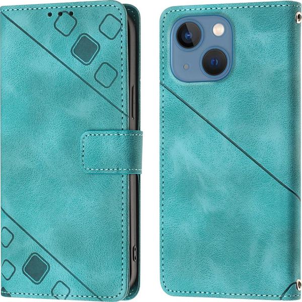Custodia Per Iphone 15 In Rilievo Custodia A Portafoglio In Pelle Flip Con Funzione Stand Verde-image