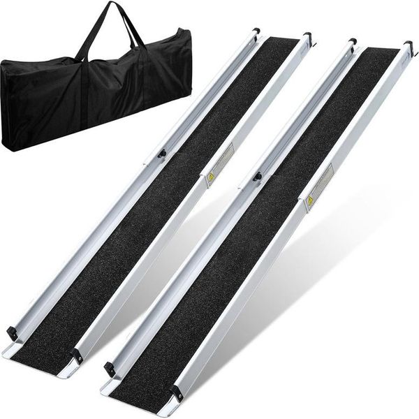 Tolletour Rampa Di Accesso Per Sedie A Rotelle Rollator 183 Cm, Rampa Per Sedie A Rotelle Rampa Telescopica In Alluminio, Antiscivolo 300 Kg Di Portata-image