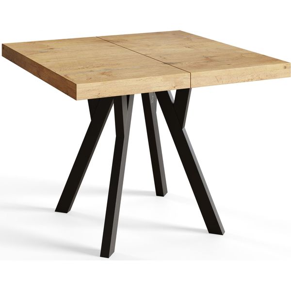 Tavolo Da Pranzo Quadrato Rico, Tavolo Allungabile, Dimensioni: 90-190X90X77 Cm, Tavolo Da Soggiorno Colore: Lancelot, Con Gambe In Legno Di Colore Nero-image