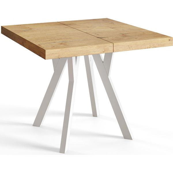 Tavolo Da Pranzo Quadrato Rico, Tavolo Allungabile, Dimensioni: 120-220X120X77 Cm, Tavolo Da Soggiorno Colore: Lancelot, Con Gambe In Legno Di Colore Bianco-image