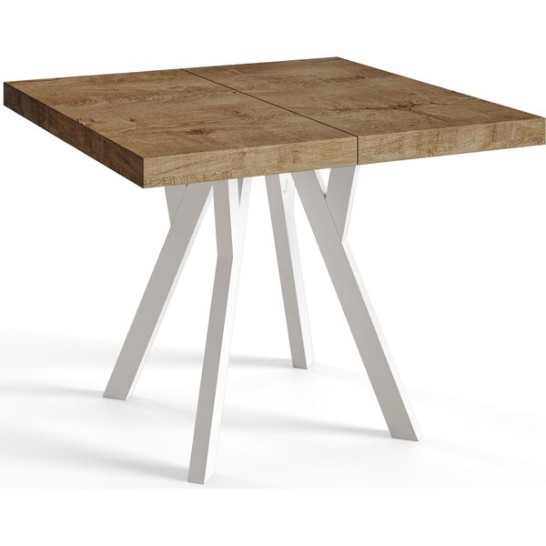 Tavolo Da Pranzo Quadrato Rico, Tavolo Allungabile, Dimensioni: 120-220X120X77 Cm, Tavolo Da Soggiorno Colore: Lefaks, Con Gambe In Legno Di Colore Bianco-image