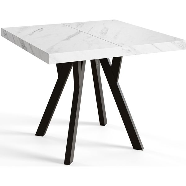 Tavolo Da Pranzo Quadrato Rico, Tavolo Allungabile, Dimensioni: 90-190X90X77 Cm, Tavolo Da Soggiorno Colore: Beige, Con Gambe In Legno Di Colore Nero-image