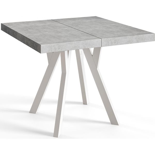 Tavolo Da Pranzo Quadrato Rico, Tavolo Allungabile, Dimensioni: 120-220X120X77 Cm, Tavolo Da Soggiorno Colore: Grafite, Con Gambe In Legno Di Colore Bianco-image