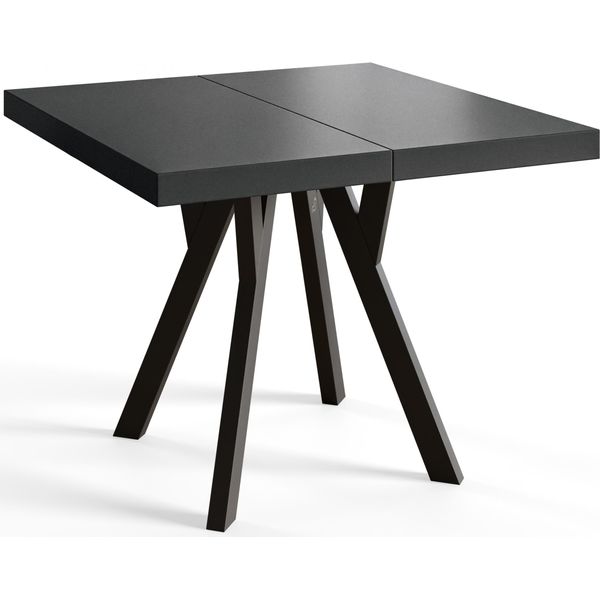 Tavolo Da Pranzo Quadrato Rico, Tavolo Allungabile, Dimensioni: 90-190X90X77 Cm, Tavolo Da Soggiorno Colore: Nero, Con Gambe In Legno Di Colore Nero-image