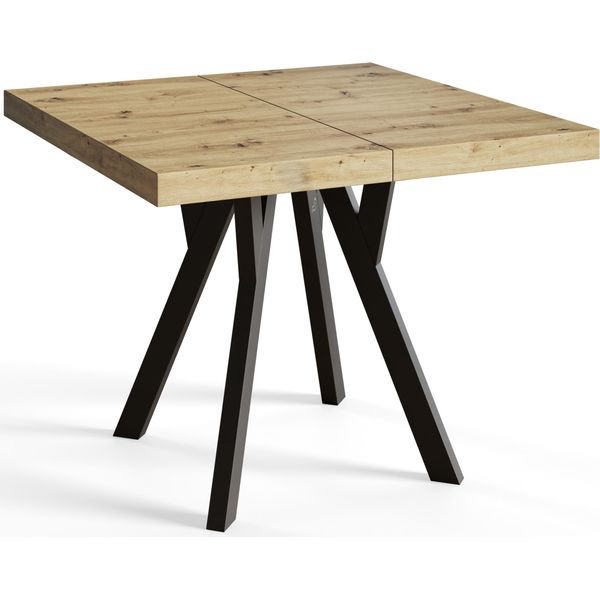 Tavolo Da Pranzo Quadrato Rico, Tavolo Allungabile, Dimensioni: 120-220X120X77 Cm, Tavolo Da Soggiorno Colore: Artisan, Con Gambe In Legno Di Colore Bianco-image