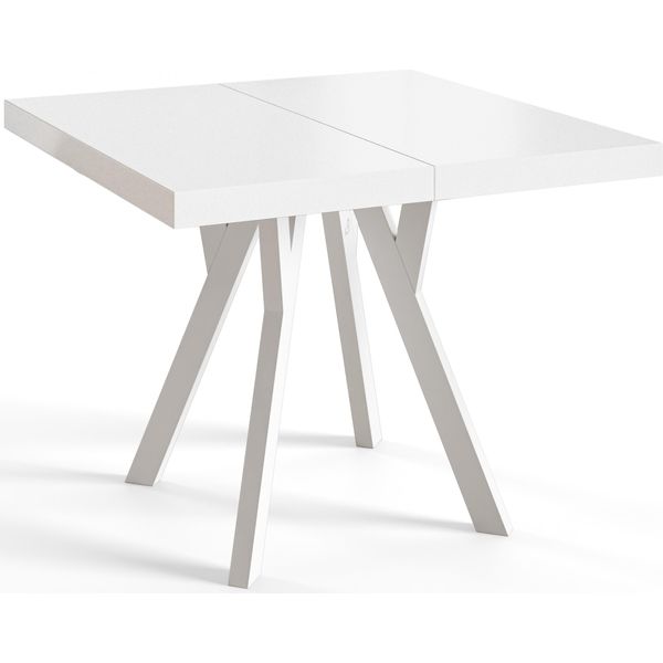 Tavolo Da Pranzo Quadrato Rico, Tavolo Allungabile, Dimensioni: 120-220X120X77 Cm, Tavolo Da Soggiorno Colore: Bianco, Con Gambe In Legno Di Colore Bianco-image