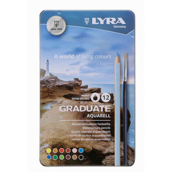 Graduate 12 Matite Acquerellabili 1 Pennello, 12 Colori Custodia In Metallo, Lyra-image