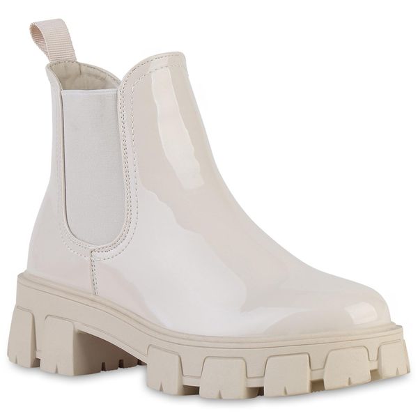 Van Hill Donna Stivaletti Stivali Piattaforma Tacco A Blocco Profilo Suola Scarpe 836326, Colore: Beige, Taglia: 37-image
