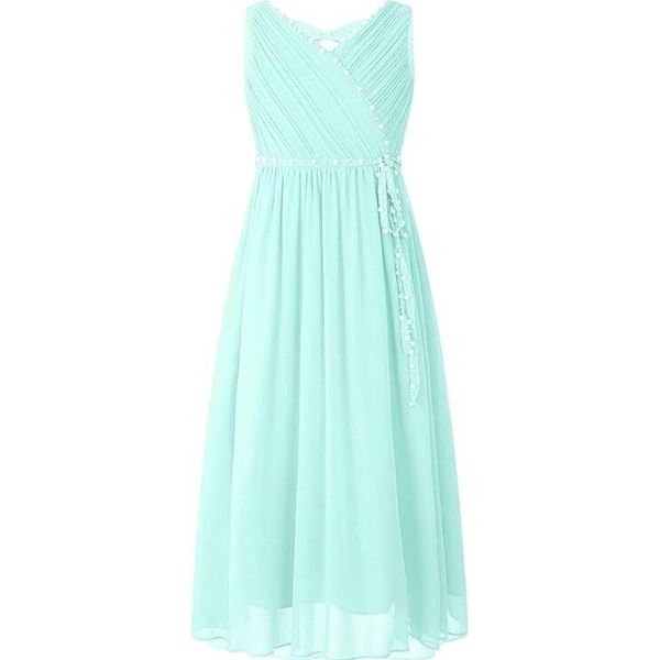 Ragazze Principessa Abito Da Sera Dimensioni 128 Cm Festive Lungo Flower Girl Dress Wedding Beaded Bow Chiffon Dress-image