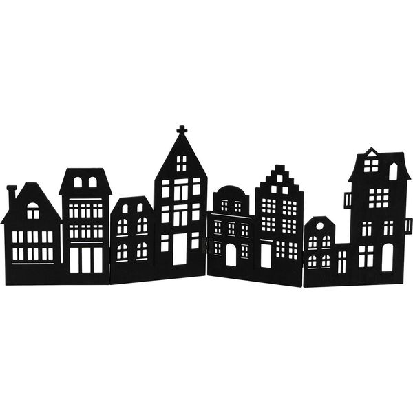 Skyline Pieghevole In Legno - Circa 50 X 22 Cm - Fila Di Case - Colore: Nero-image