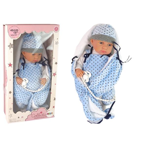 Bambola 46 Cm Ciuccio Blu Coperta A Stelle E Strisce-image