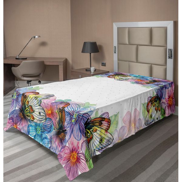 Abakuhaus Lenzuolo Con Fiori, Disegno Acquerellato Con Petali Primaverili E Bordi Smerlati, Lenzuolo Morbido E Confortevole Per Un Letto Decorativo 1 Pezzo 190 Cm X 100 Cm, Multicolore-image