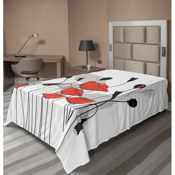 Abakuhaus Lenzuolo Con Fiori, Immagine Vintage Di Fiori Di Papavero Astratti Con Boccioli, Lenzuolo Morbido E Confortevole Per Un Letto Decorativo 1 Pezzo 190 Cm X 100 Cm, Nero Vermiglio-image