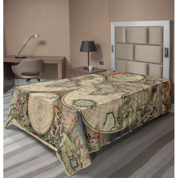 Abakuhaus Lenzuolo Con Mappa Del Mondo, Design Antico Con Figure Rinascimentali Continenti Ed Emisferi Stile Vintage, Lenzuolo Morbido E Confortevole Per Un Letto Decorativo 1 Pezzo 190 Cm X 100 Cm, Multicolore-image