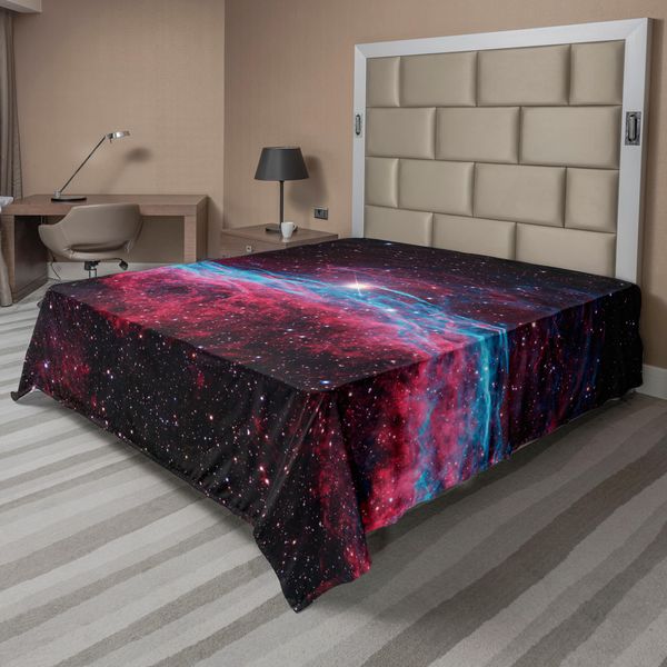 Abakuhaus Lenzuolo Rosa, Illustrazione A Tema Galassia, Pianeti, Universo, Stelle, Astronomia, Nebulosa, Cosmo, Lenzuolo Superiore Morbido E Confortevole Per Un Letto Decorativo, 1 Pezzo, 266 Cm X 260 Cm, Magenta E Nero-image